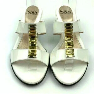 Sofft sandals size 8.5 white patent leather gem